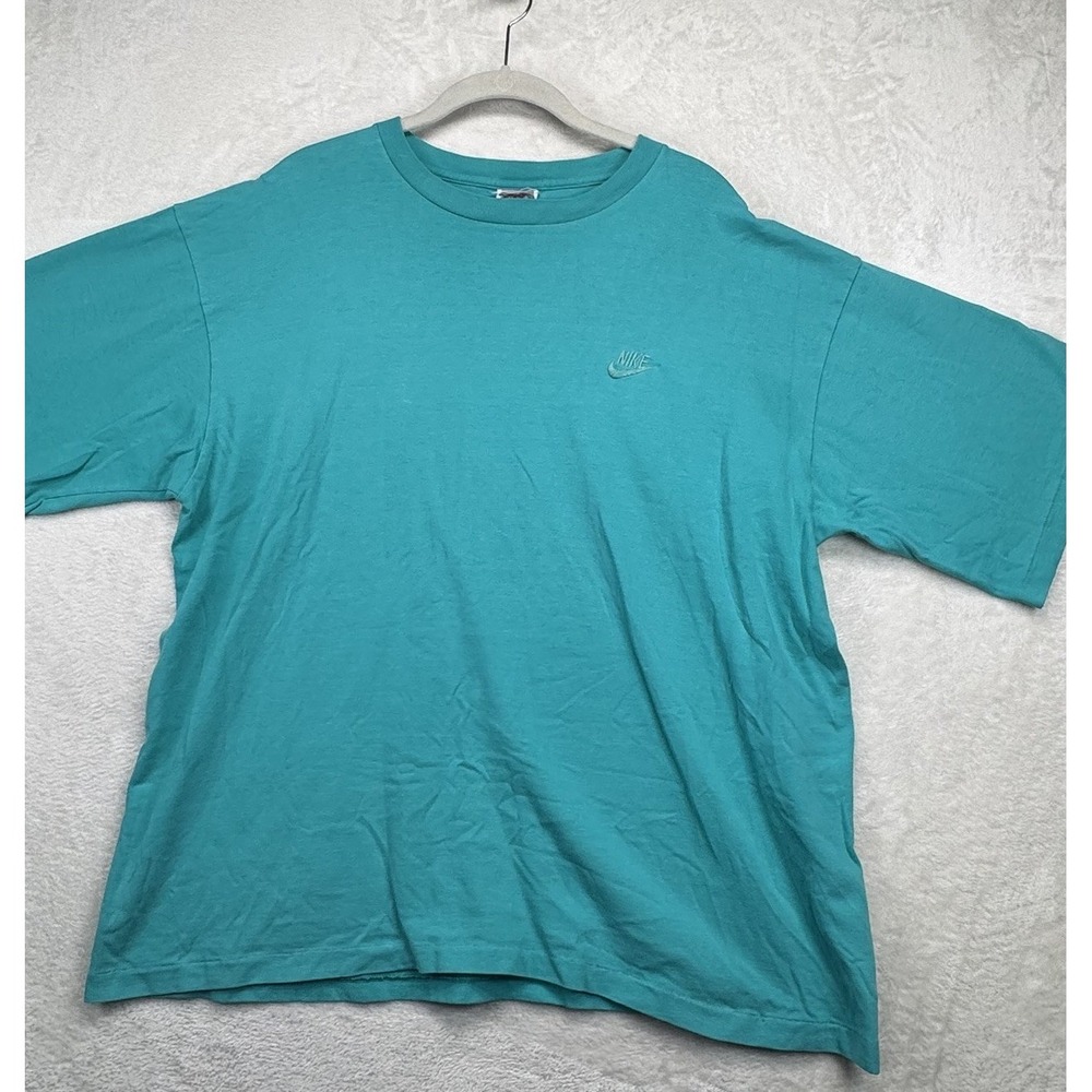 Vintage Nike T Shirt Men's Large Teal Swoosh Logo USA Single Stitch 90s Made